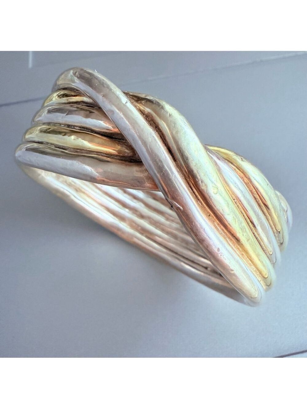 Sterling Silver Bat Ami Electroform Modernist Bangle Bracelet BIG Wide Signed